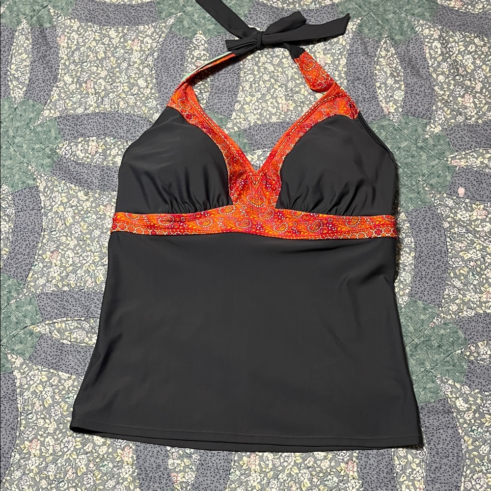 Athleta Charcoal Grey and Red Halter Bathing Suit Top